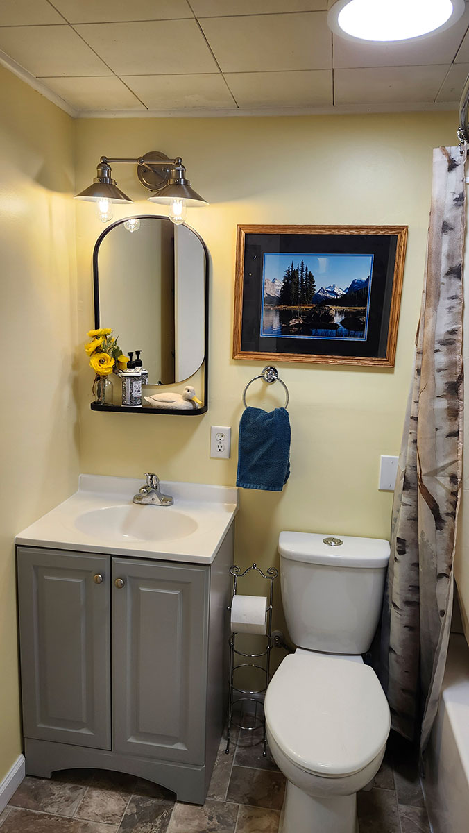 Finished Blue Cabin bathroom